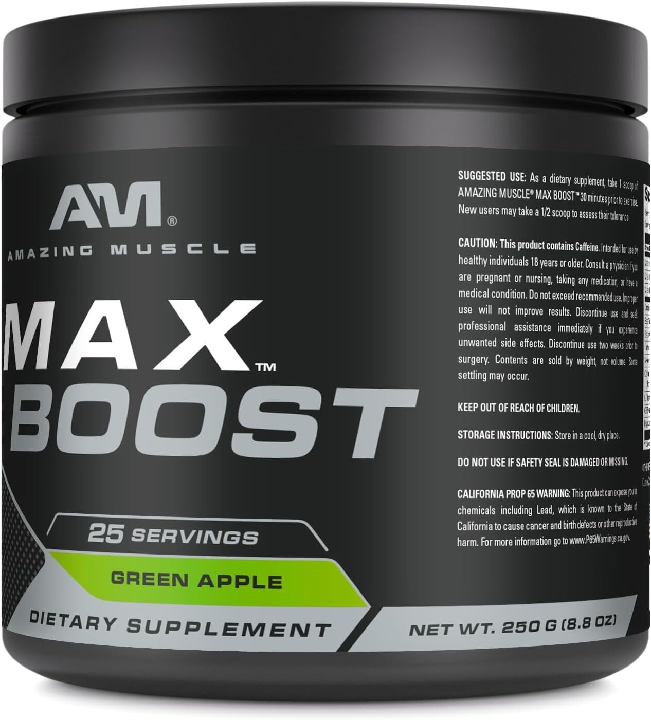 Max Boost Intense Pre-Workout Supplement – Green Apple Flavor – 8.8 oz.