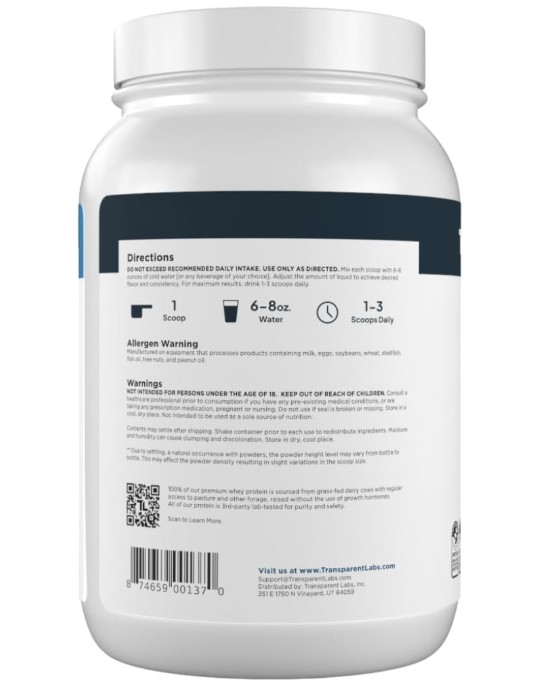 Transparent Labs Grass-Fed Whey Isolate, French Vanilla, 30 Servings