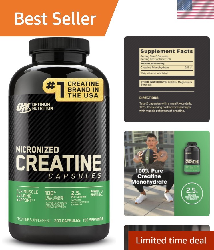 300 Capsules of Pure Micronized Creatine Monohydrate – Boost Strength & Power