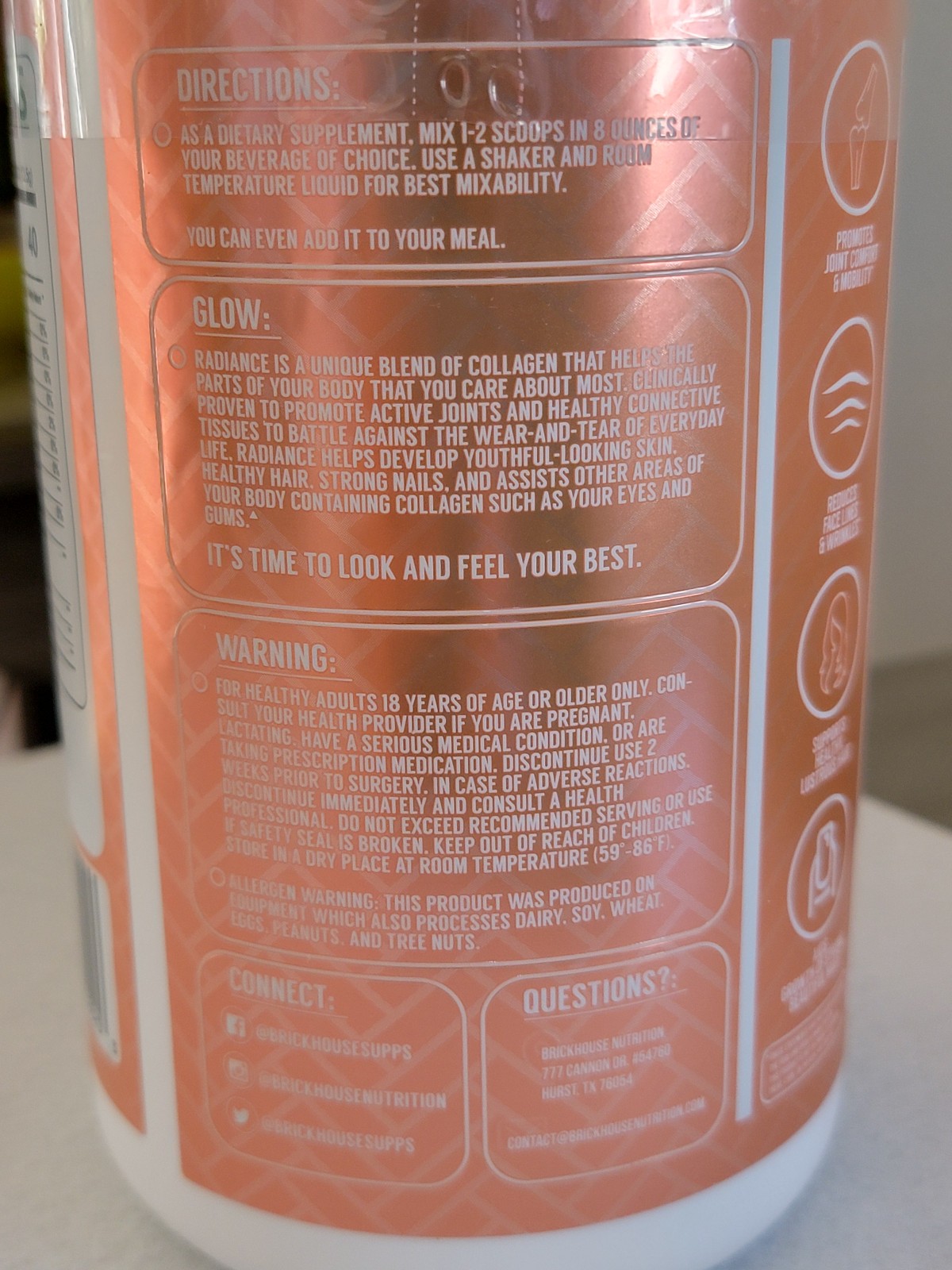 Radiance Collagen Peptides Brickhouse Nutrition Peach Mango Skin, Joints, Hair