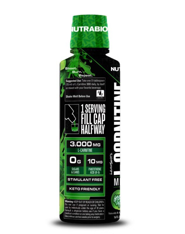 L-Carnitine 3000 – Metabolic Ignitor – Green Apple – 16 FL oz (NutraBio)