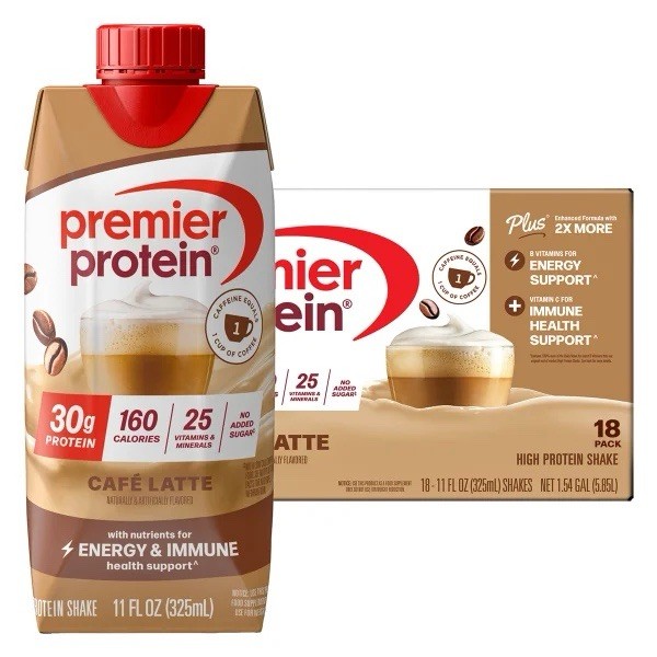 Premier 30g Protein PLUS Energy/Immune Support Shakes,Cafe Latte,11fl oz,18-pack