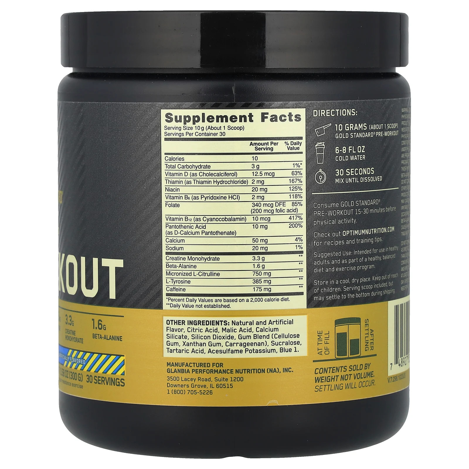 Gold Standard Pre-Workout, Blueberry Lemonade, 10.58 oz (300 g)