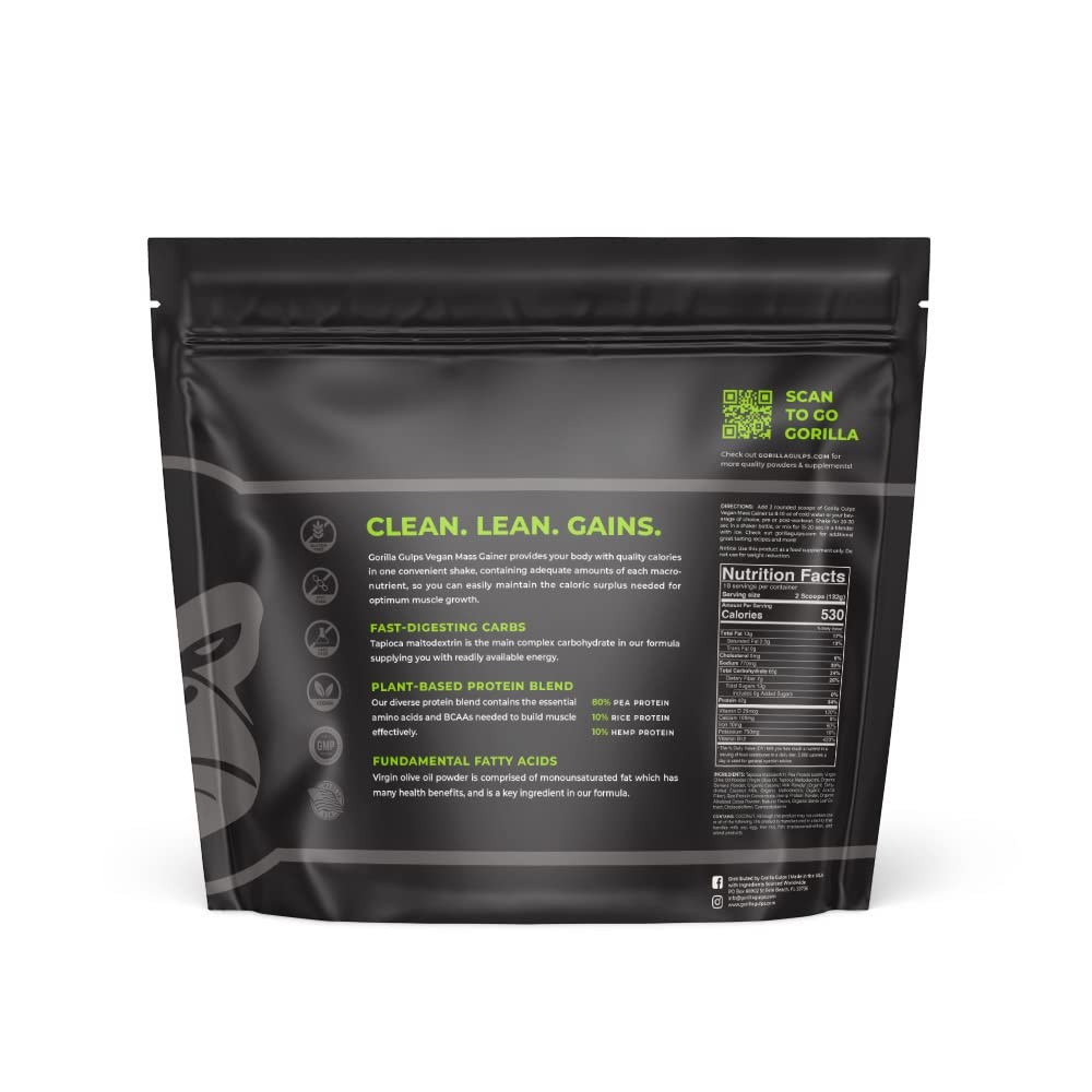 Gorilla Gulps Mocha Vegan Mass Gainer 5 Lb Natural High Calorie Protein Powder