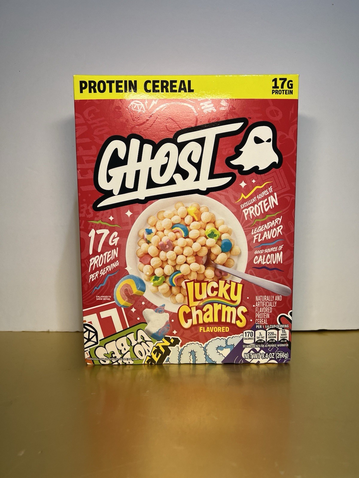 🔵 New GHOST Lucky Charms Marshmallow Protein Calcium Cereal Box 17g 9.4oz