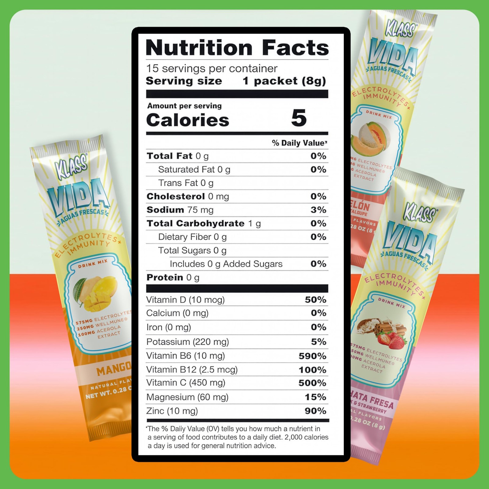 Klass Vida Hydration Immunity Variety Pack Mango Strawberry Horchata Cantaloupe