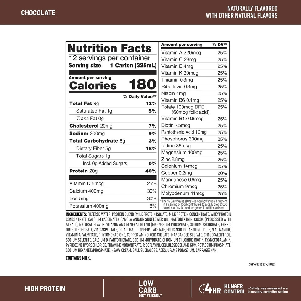 Protein Shake, Chocolate- 20g Protein, Meal Replacement Shake Ready to Drink..