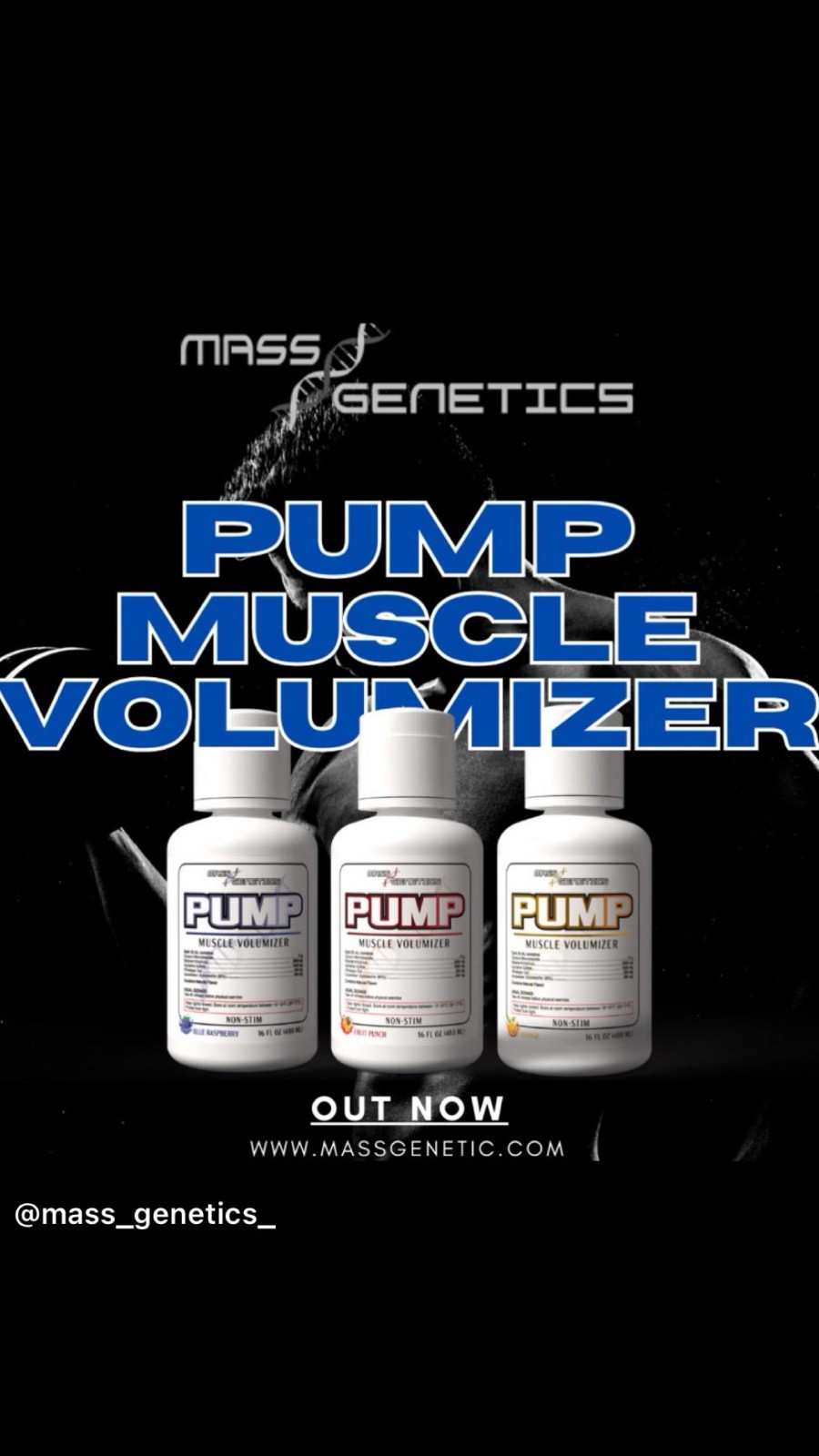 Mass Genetics New Pump Muscle Volumizer 16oz Non Stim Blueberry