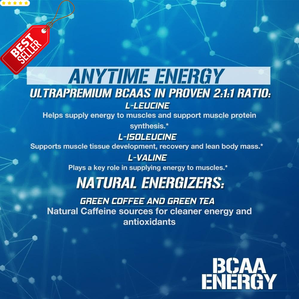 EVL BCAA Amino Acids Powder Energy Pre Workout Muscle Recovery Blue Raz US