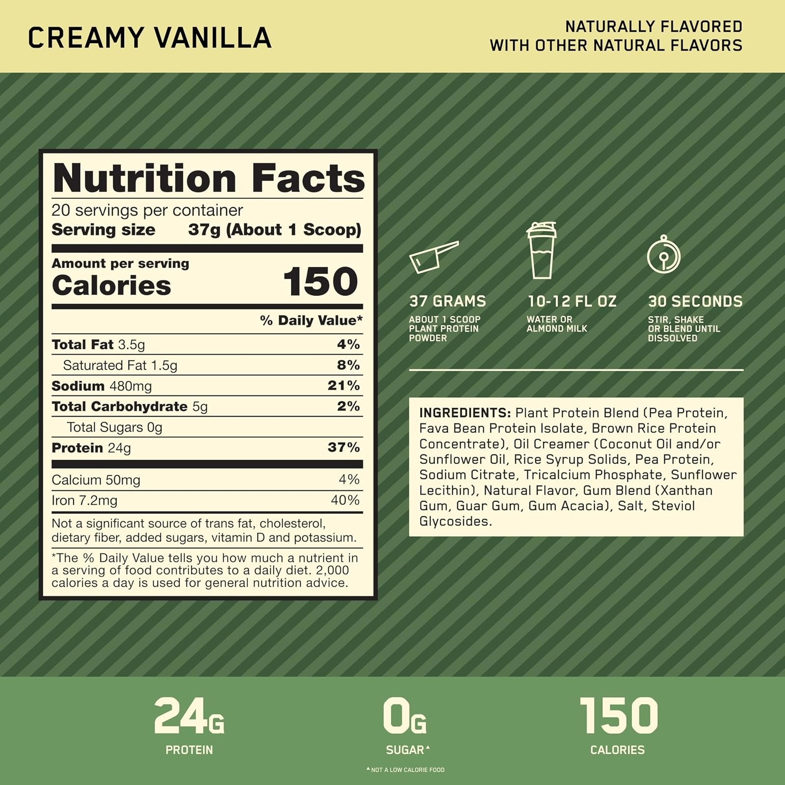 Optimum Nutrition Gold Standard Plant Based Protein Powder – Creamy Vanilla