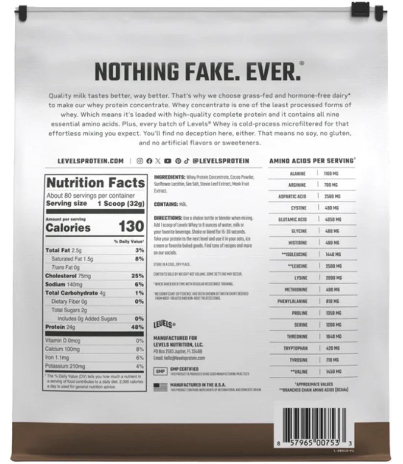 Protein Powder Levels Grass Fed 🐮 Whey Delicious Double Chocolate 5.64 lb c