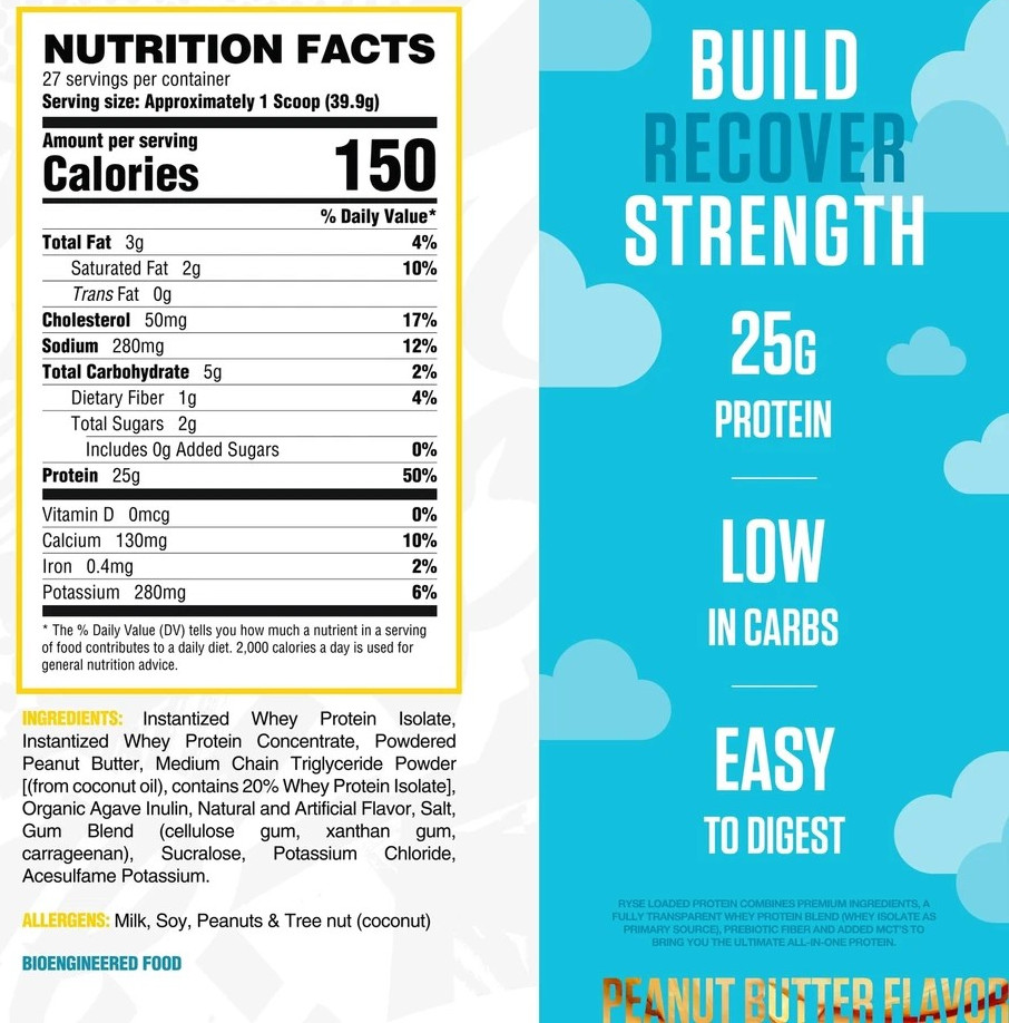 RYSE Loaded Protein Powder – Skippy Peanut Butter 25g Whey Protein Isolate 2.4Lb