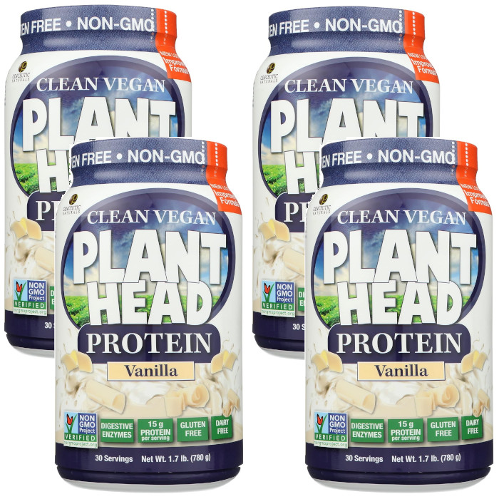 Genceutic Naturals Plant Head Protein Vanilla 1.7 lbs / 780 g Each (Pack of 4)