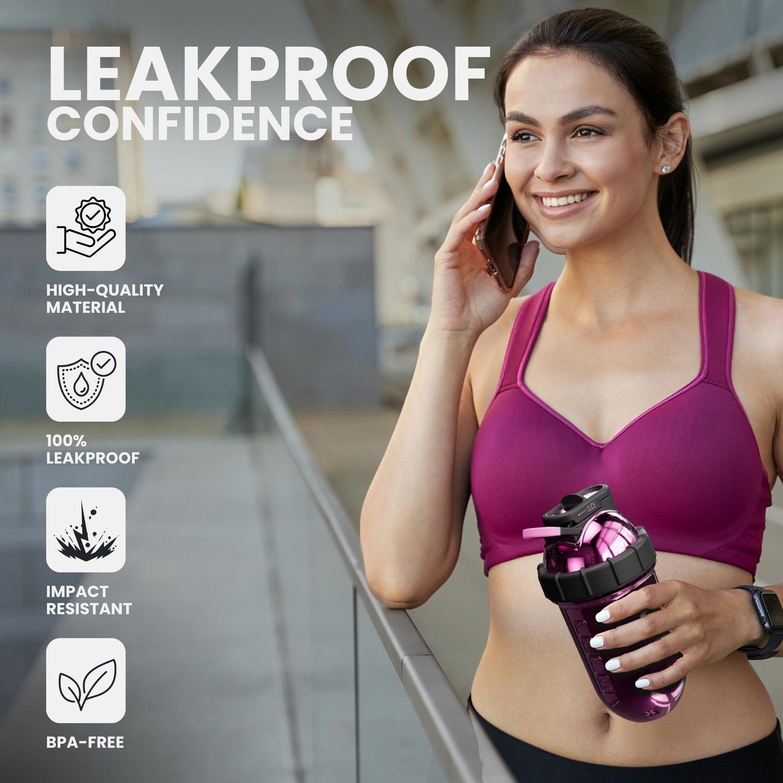 Shakesphere Stainless Steel Shaker Bottle – 24Oz Insulated Protein Shaker