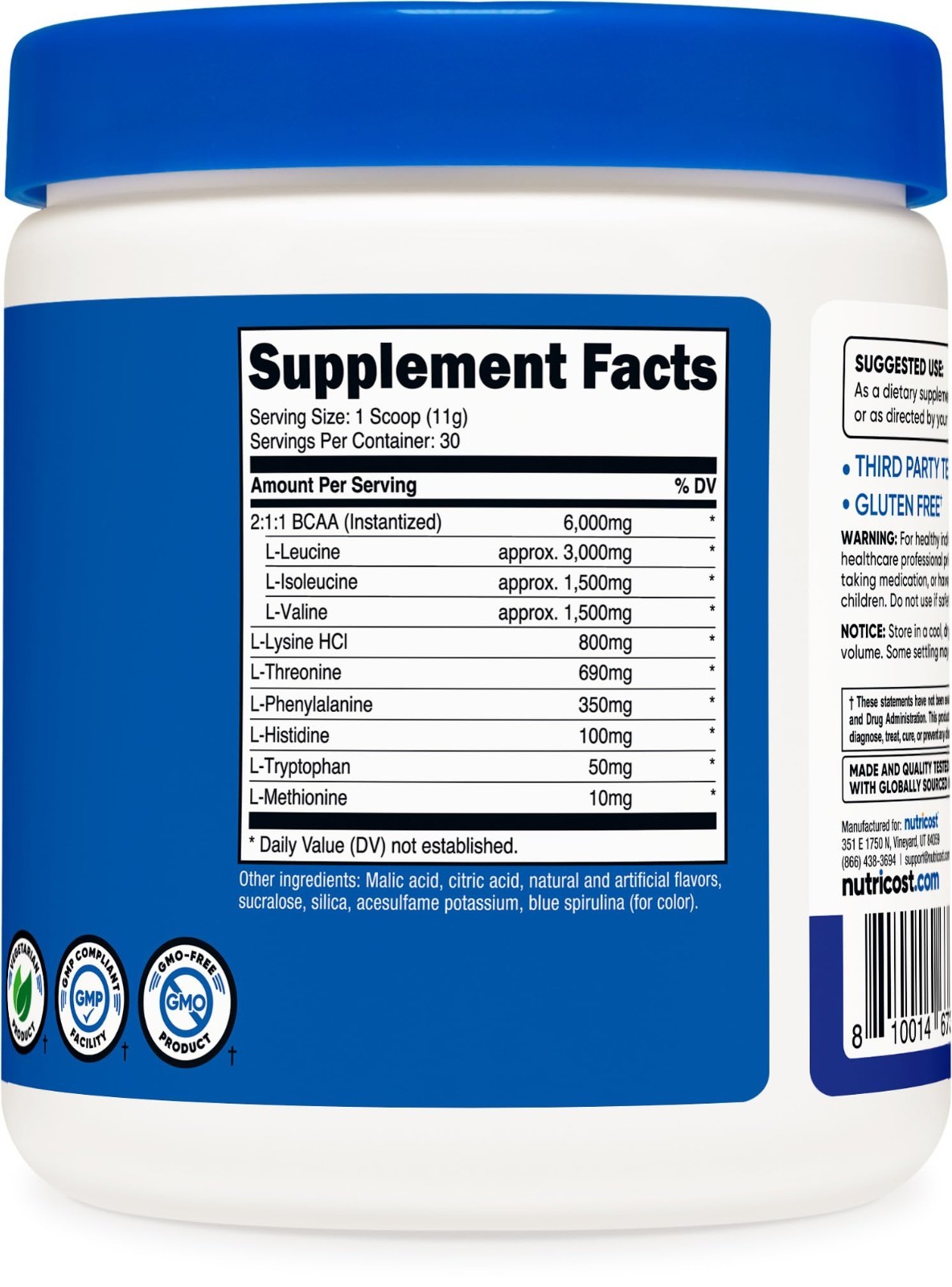 Essential Amino Acids EAA Powder – 30 Servings Blue Raspberry, GMO-Free, Gluten-