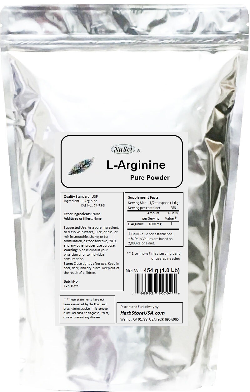 NuSci L-Arginine Pure Powder 1.0 lb (454g) energy Free shipping