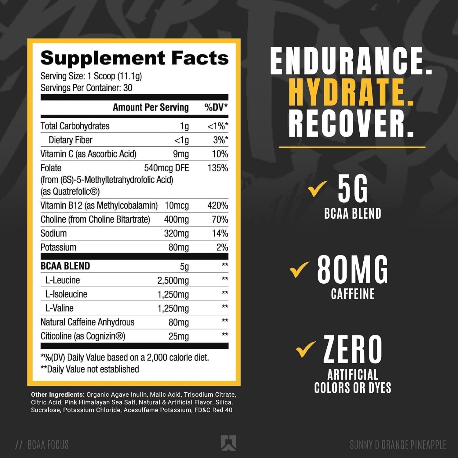 RYSE Element Series BCAA Focus Intra Post Workout Powder SUNNYD Orange Pineapple