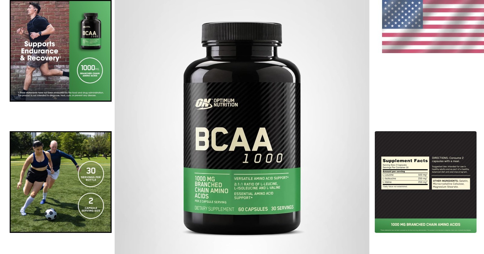 Unflavored BCAA Amino Acids Capsules – 1000mg, 60 Count, Ideal for Post-Workout