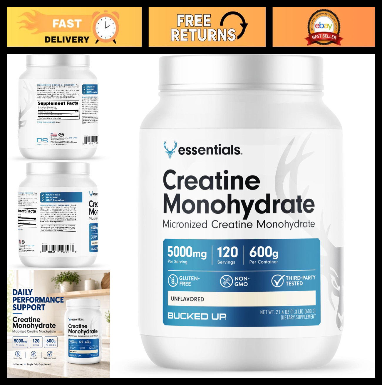 Micronized Creatine Monohydrate Powder – Unflavored, Easy Mix, 5G/Serving, 120 S