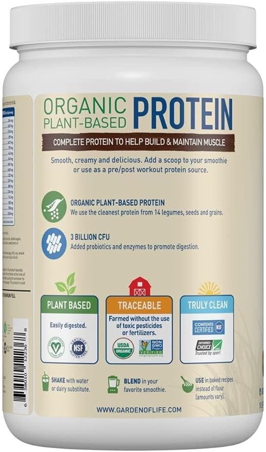 Pack 2 Garden of Life Organic Protein Plant Based Powder CHOCOLATE, 20 oz, 10/27