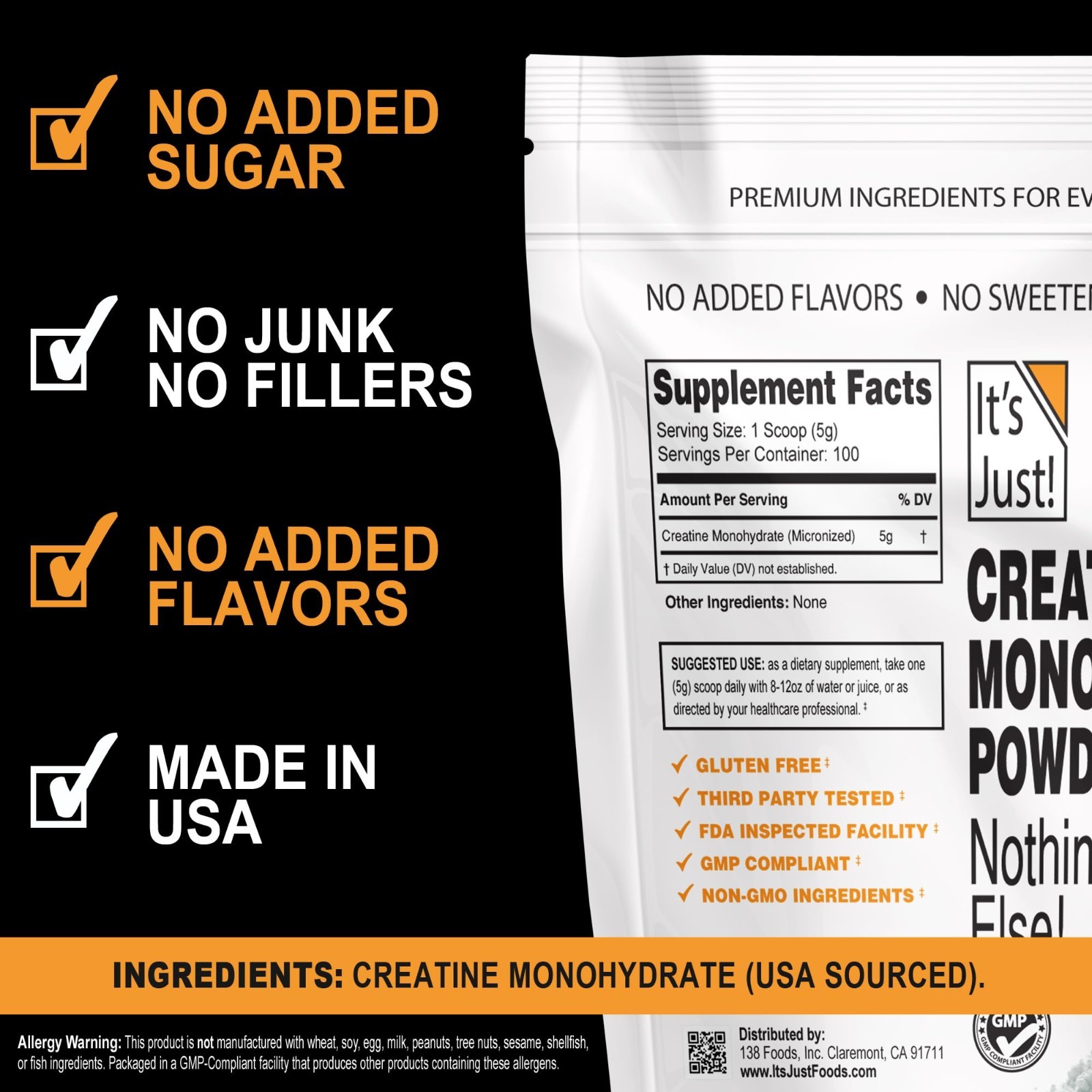 Pure Creatine Monohydrate Powder – 500g, 5g Serving, Lab Tested, Unflavored, No