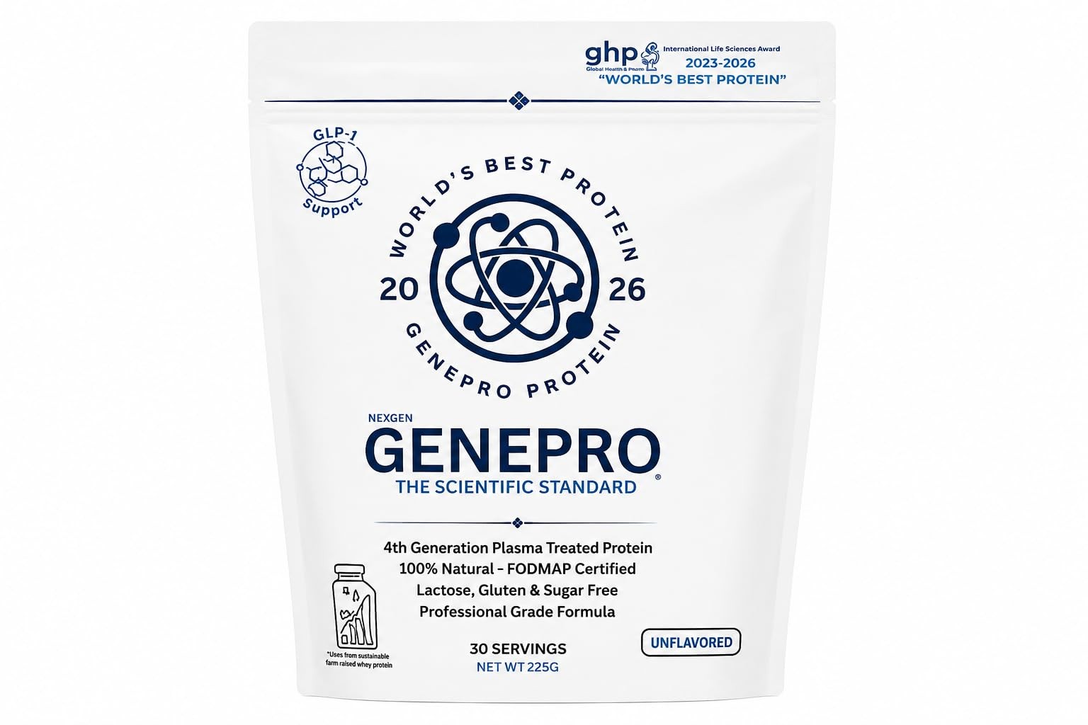 GENEPRO 3rd Gen Unflavored Protein Powder Gluten Free 30 Serv