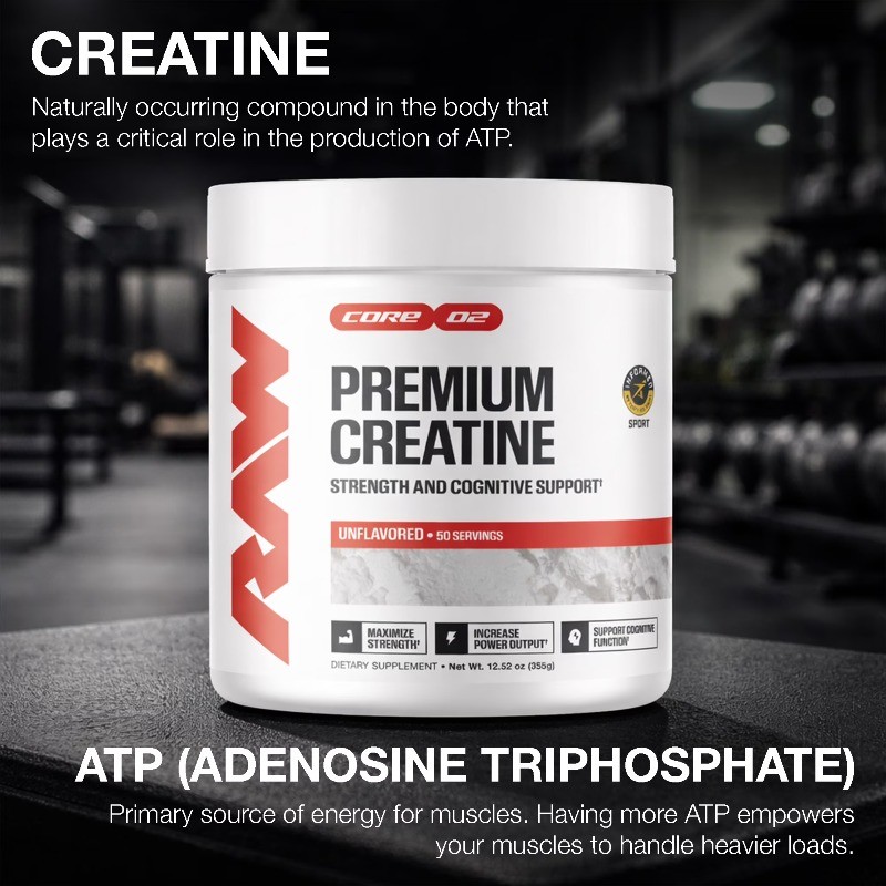 RAW Nutrition Essential 100% Pure Creatine Monohydrate Powder, 50 Servings