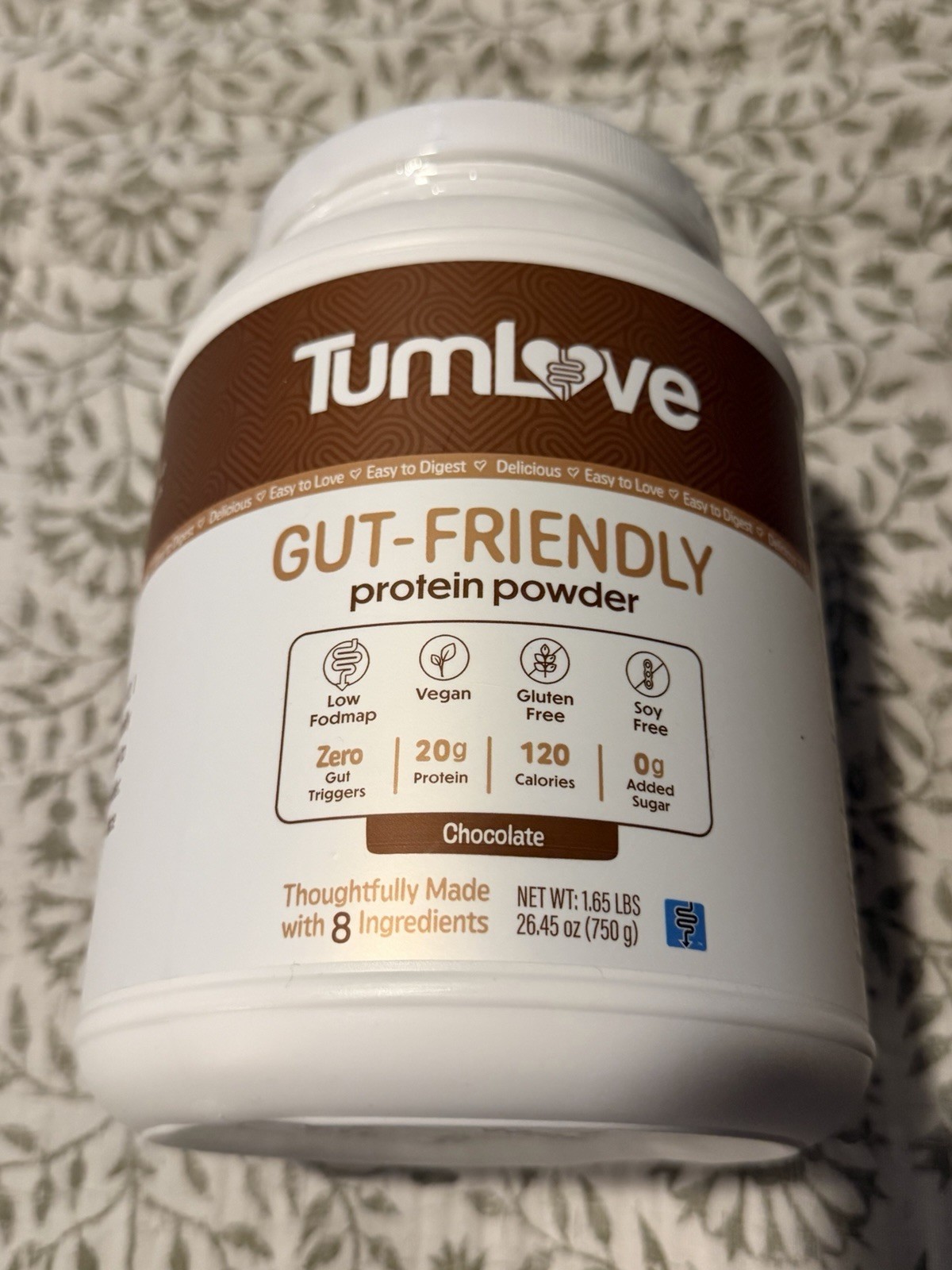 TumLove Vegan Protein Powder Chocolate 1.65 lbs Gluten Free Soy Free Low Fodmap