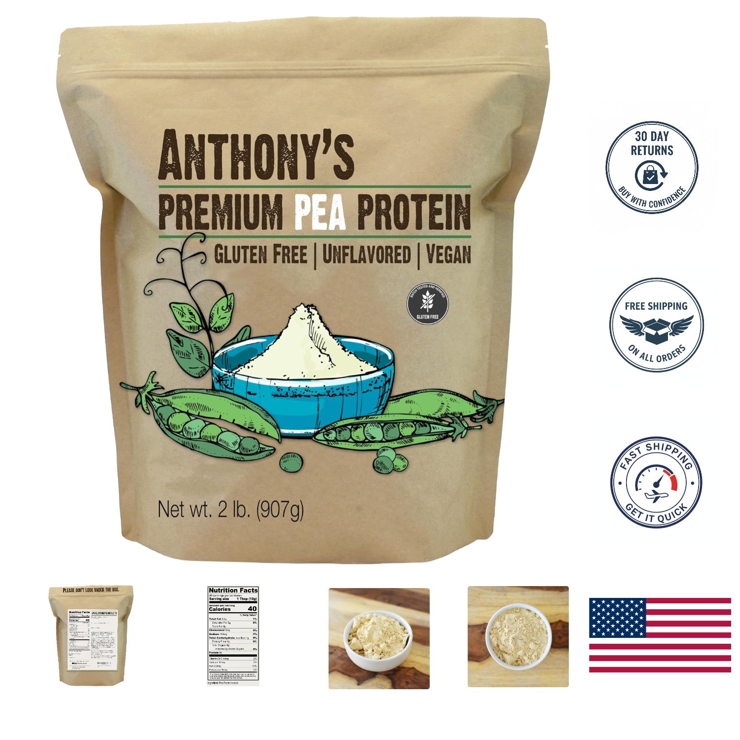 Unflavored Pea Protein 32 Ounces – Ideal for Smoothies & Baking