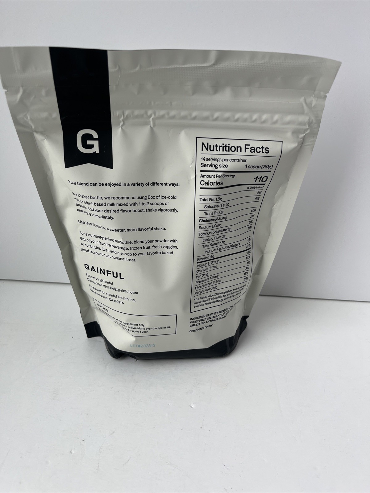 Gainful Whey Protein Powder Shake Mix 14.8Oz / 420g Post Workout Unflavored NEW!