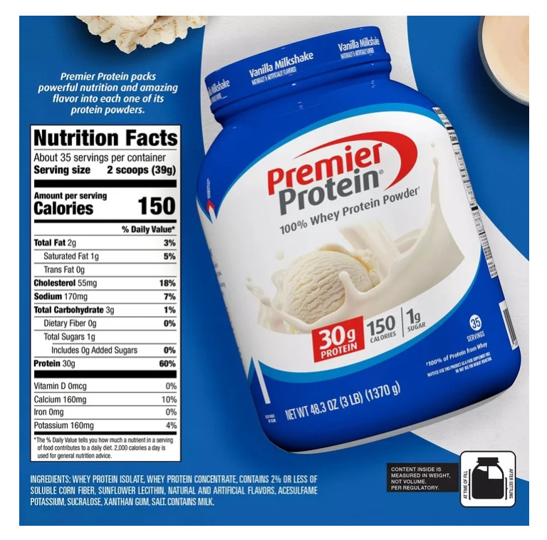Premier Protein 30g High Protein Powder, Vanilla Milkshake.