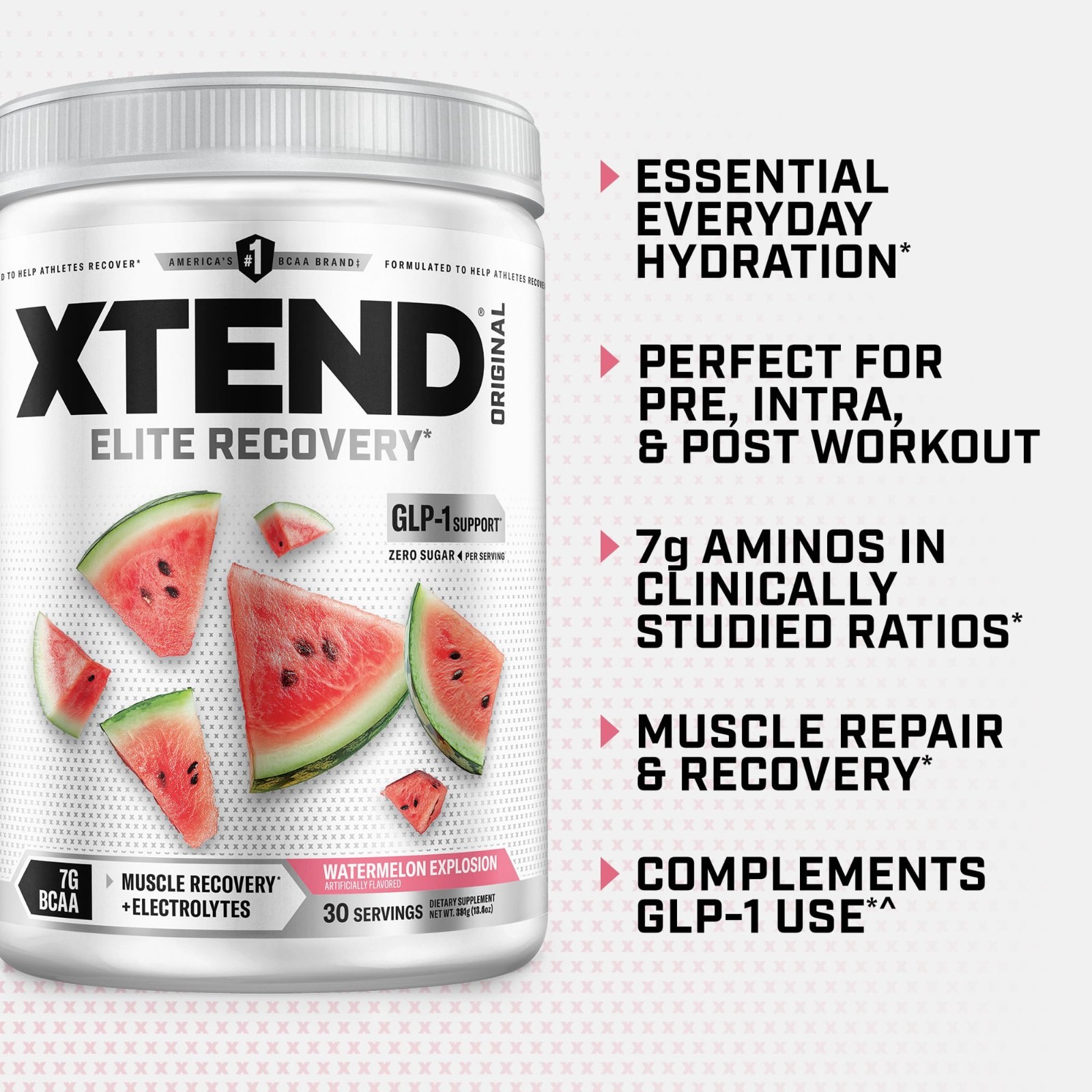 BCAA Powder for Muscle Recovery & Hydration, 7g BCAAs, Sugar-Free, Watermelon, 3