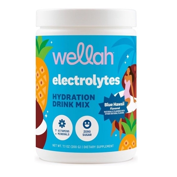 Wellah Electrolytes Hydration Drink Mix Powder Zero Sugar Blueberry Pom 7 oz