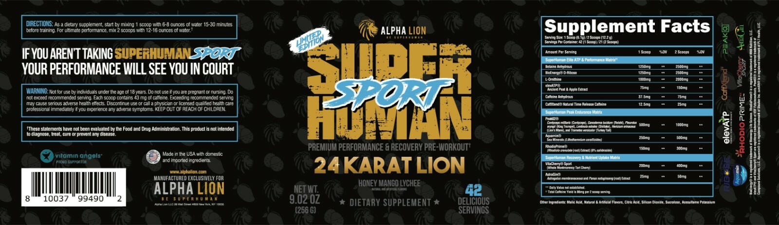 ALPHA LION SUPERHUMAN SPORT (42 SVGS) pre workout recovery supreme burn extreme