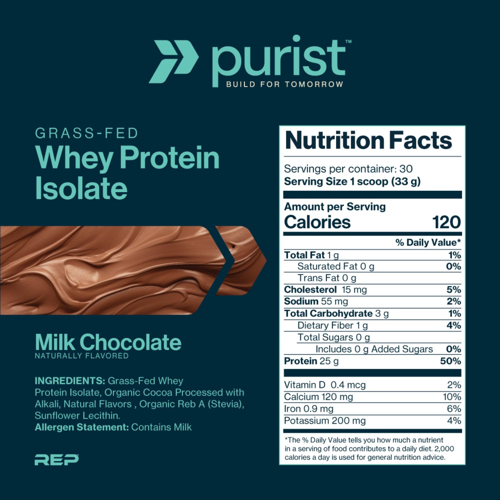 PURIST REP Whey Protein Powder, Premium Milk Chocolate Grassfed Isolate,Worko…