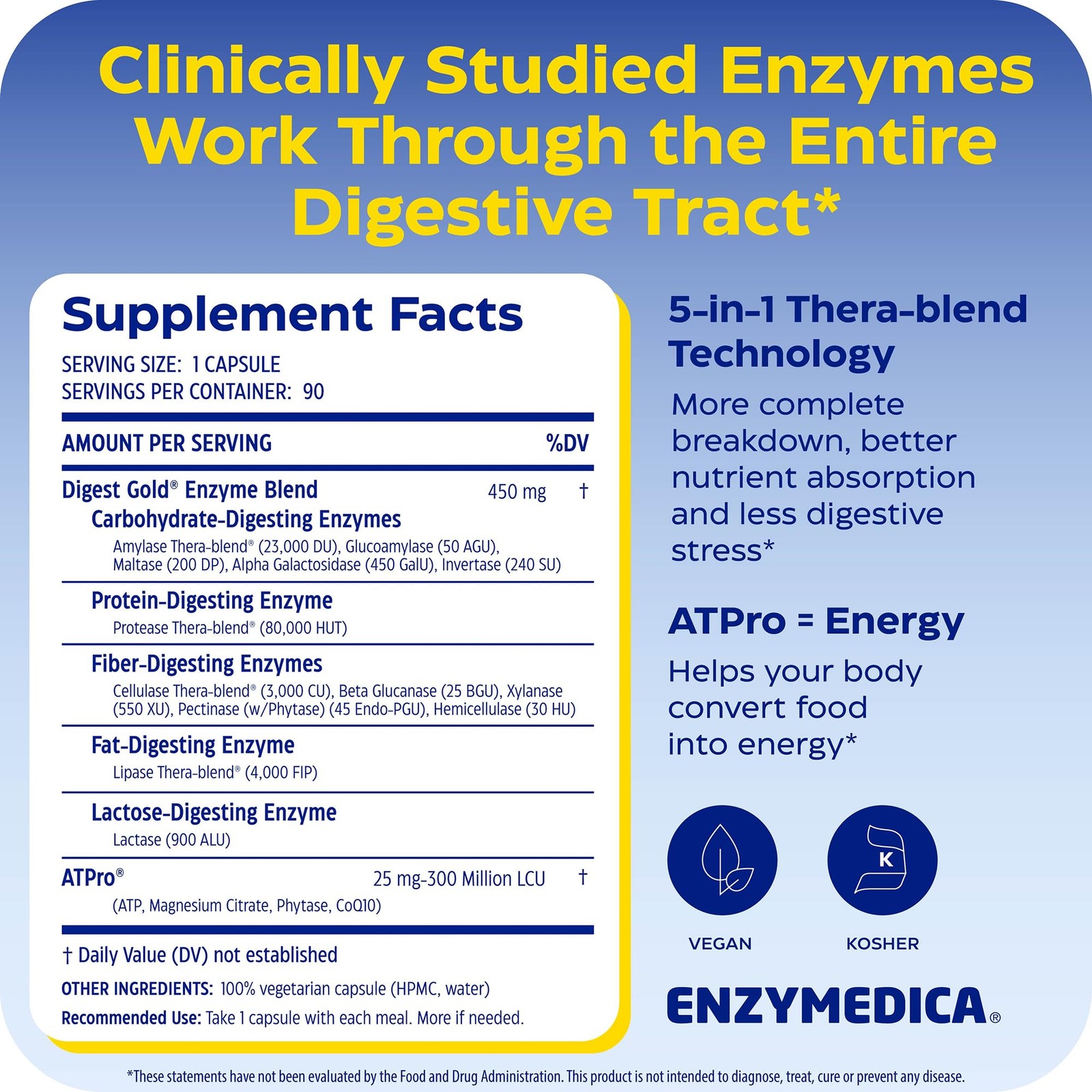 Enzymedica Digest Gold, Maximum Strength, ATPro Energy 90 Count, No Color