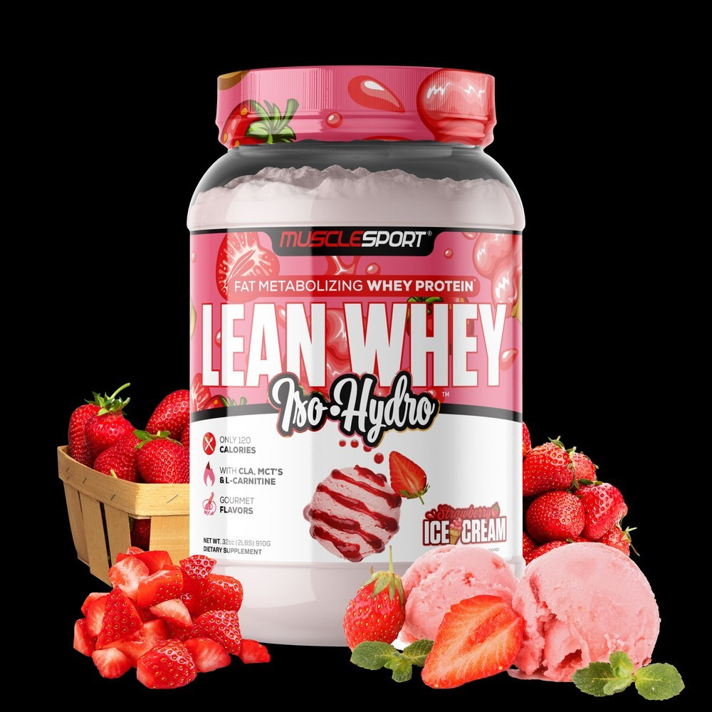 MuscleSport Lean Whey Iso-Hydro Protein Powder Strawberry Ice Cream 2 lbs