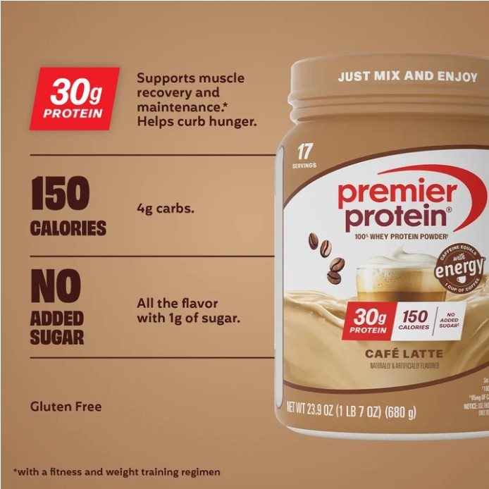 Premier Protein 100% Whey Protein Powder, Café Latte, 1.5 lb