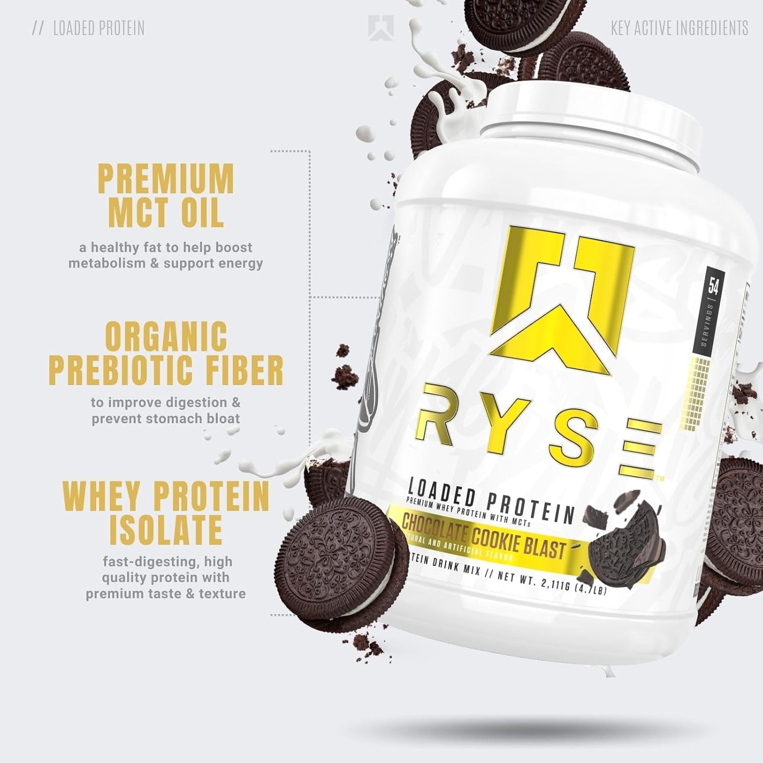 RYSE Loaded Protein Powder – Chocolate Cookie Blast – 4.7 Lb – 54 Servings