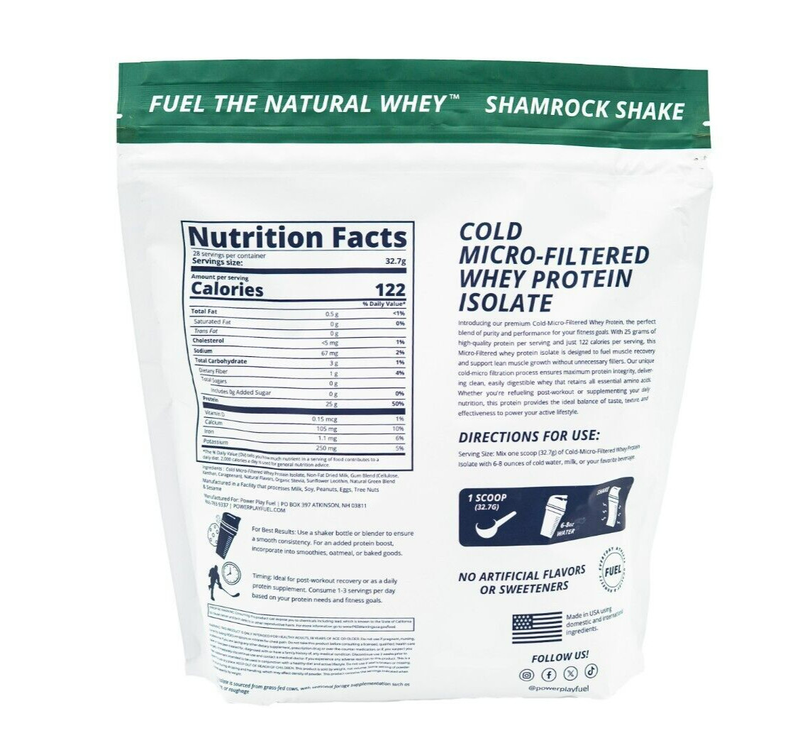 Power Play Fuel Cold Micro-Filtered Whey Protein Isolate Powder – Shamrock Shake