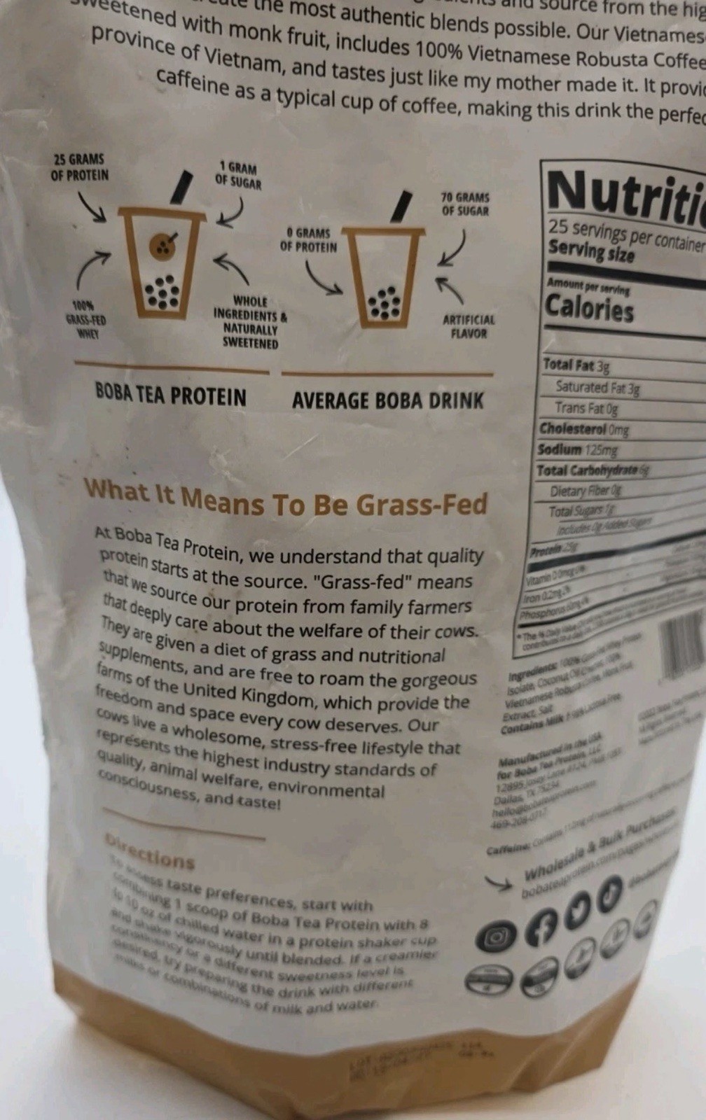 Boba Tea Protein Vietnamese Coffee Whey Protein Powder 2.06 Lbs Exp 4/27 Sealed