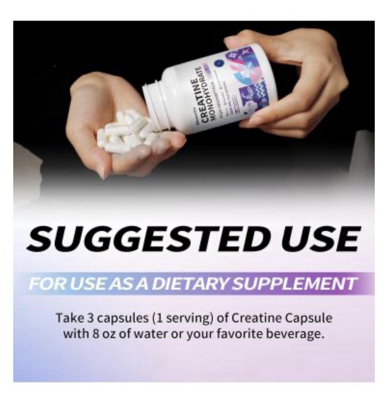 Allcoovita Creatine Monohydrate Capsules 2500mg, 90 Ct (30 Serv) Vegan