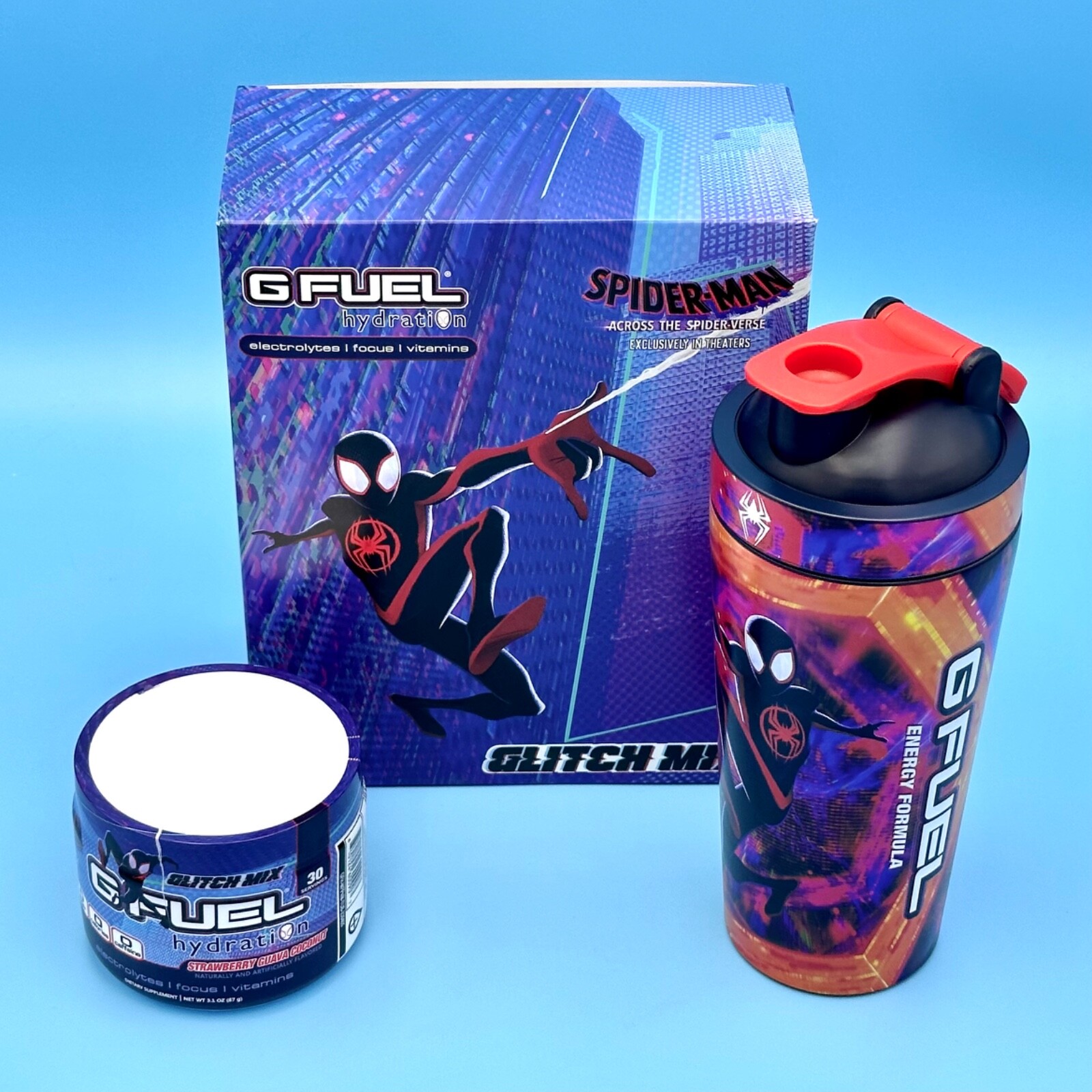 G Fuel Spider-Man Glitch Mix Hydration Collector’s Box + Tall Metal Shaker Cup