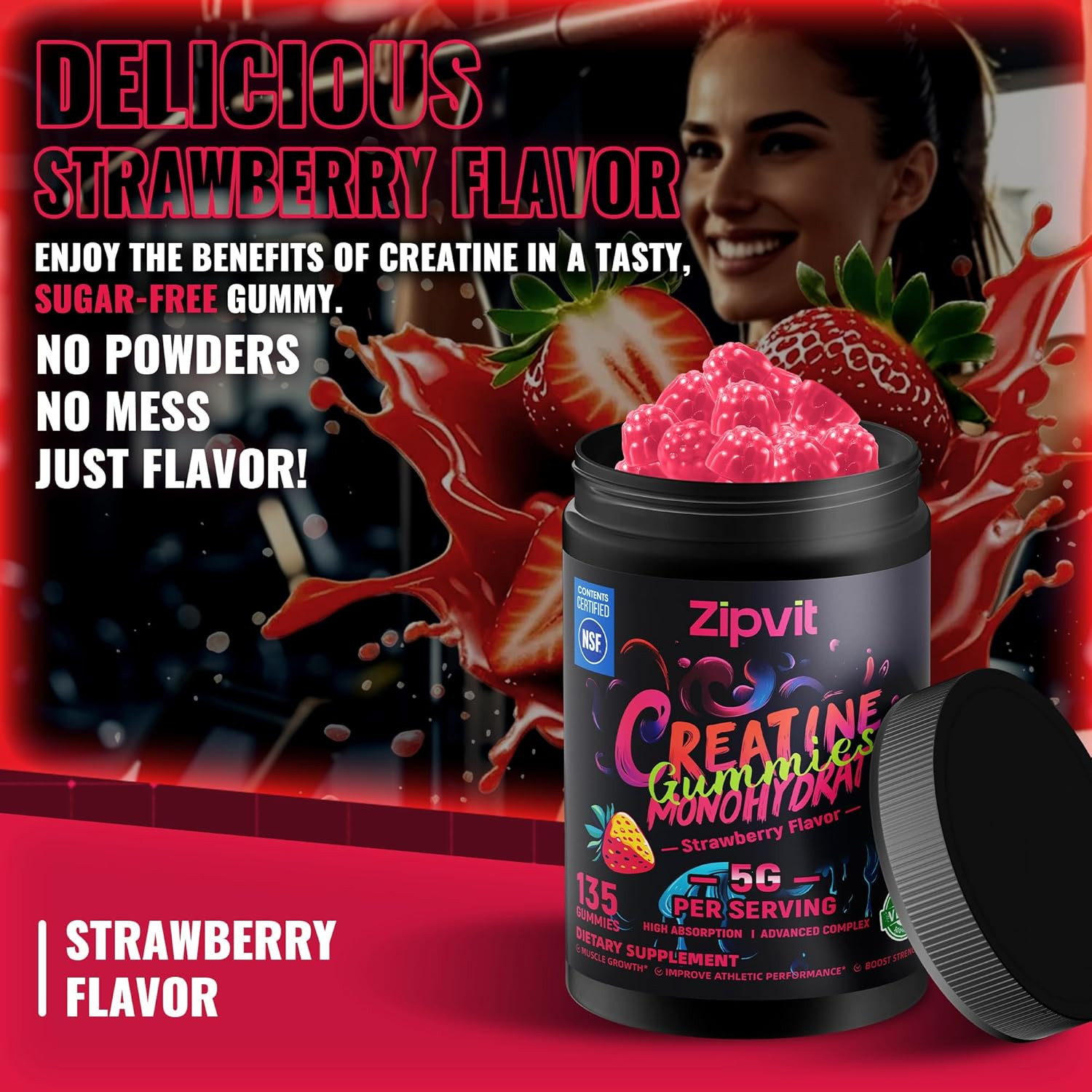 Creatine Monohydrate Gummies, NSF Certified Creatine Gummy, 5G Dose for Men & Wo