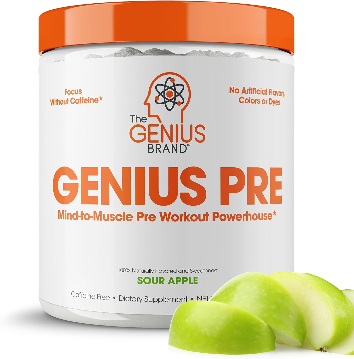 Genius Pre-Workout, Stimulant-Free Sour Apple Powder, 20 Servings | Energy