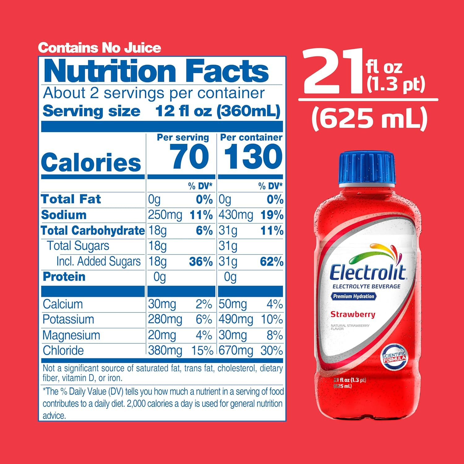 Electrolyte Beverage, Strawberry, 21 Fl Oz Bottle (Pack of 12)
