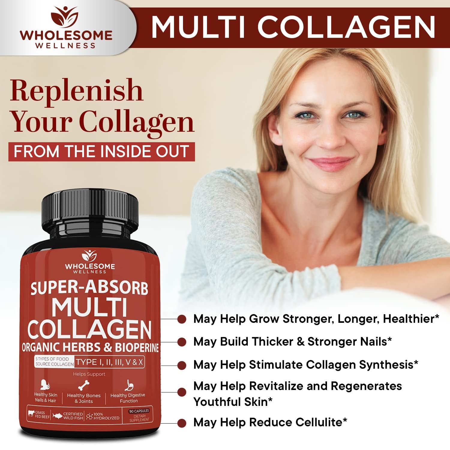 Wholesome Wellness Multi Collagen Protein Powder Hydrolyzed (Type I II III V…
