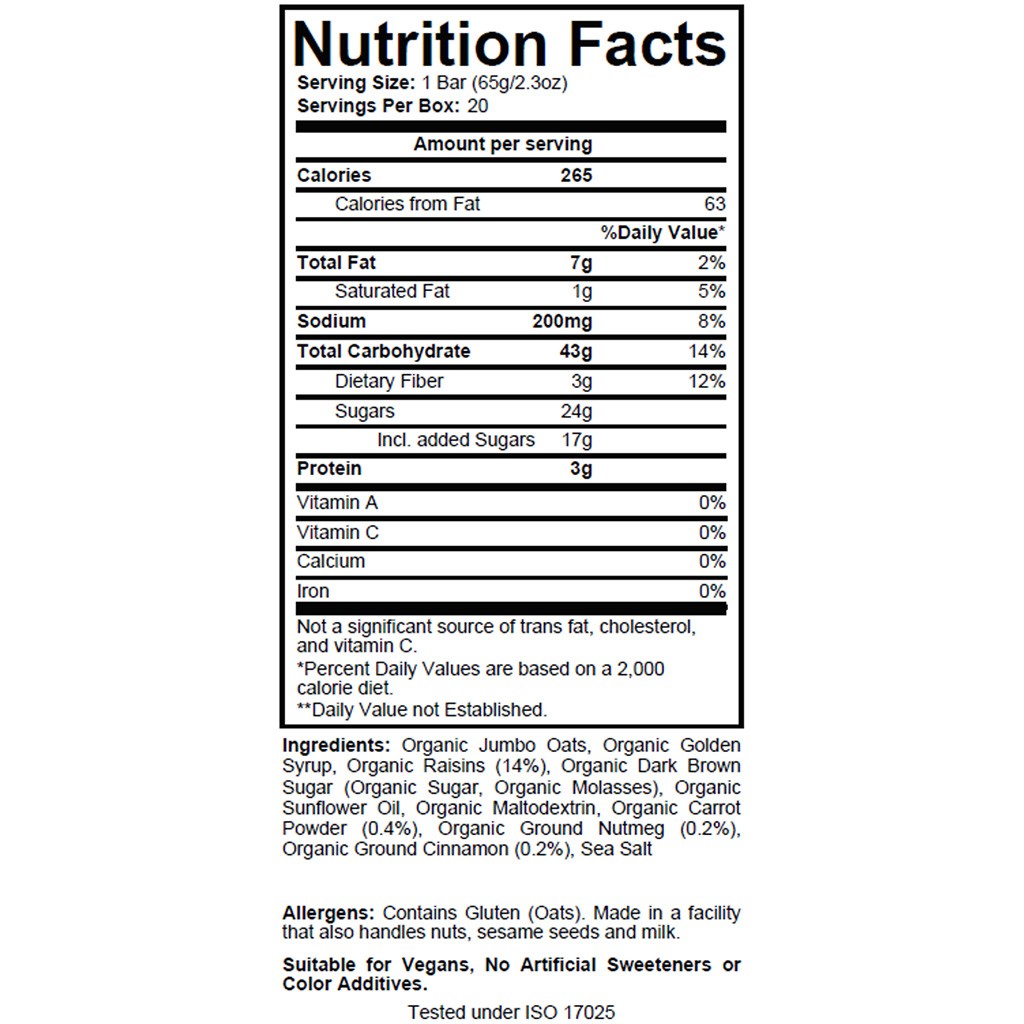 Organic Carrot Cake Vegan Energy Bars – Certified Gluten-Free, Balanced