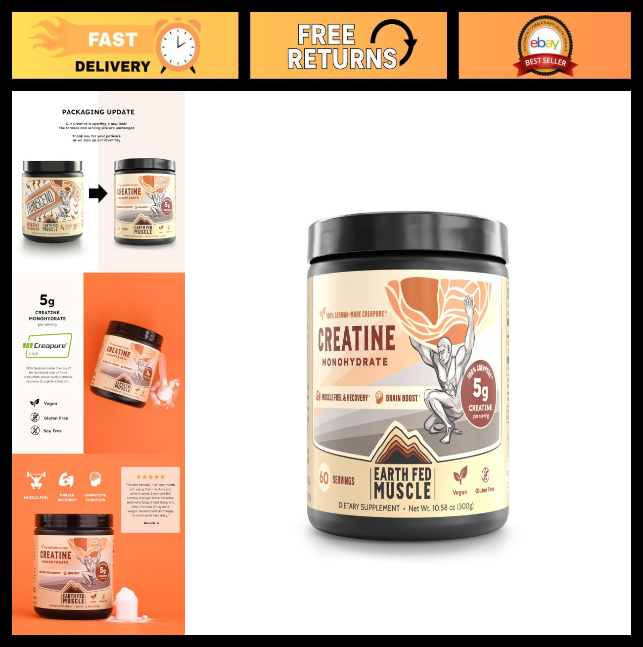 Creatine Monohydrate Powder 300g | 60 Servings | Pure Strength & Muscle Growth,