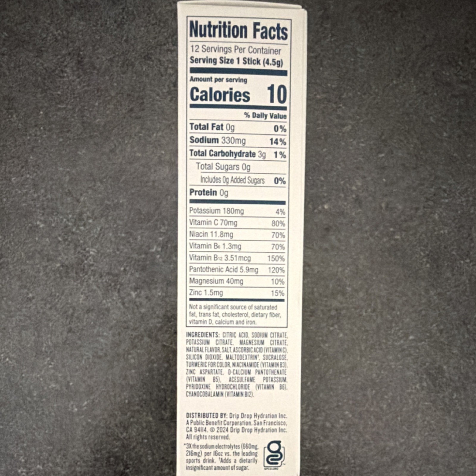 DripDrop Zero Sugar Electrolyte Drink Mix Lemon Lime 12 Sticks